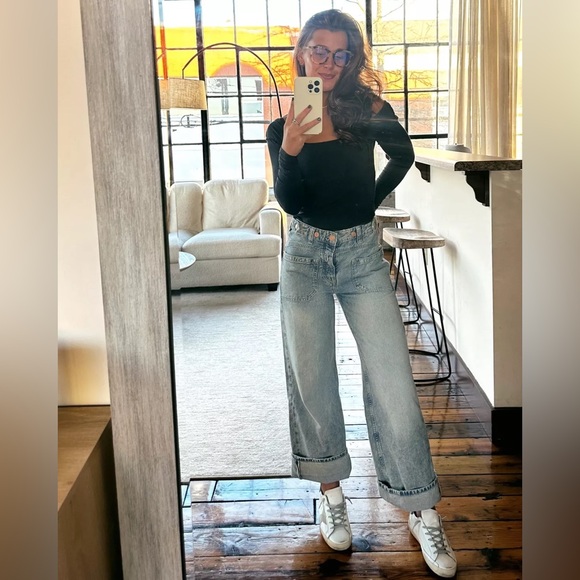 NWT Free People Palmer Wide Leg Cuffed Jeans Denim Sz 28 - Picture 7 of 14